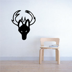 Wolf head wall decal with black horns and white outline, southwestern style