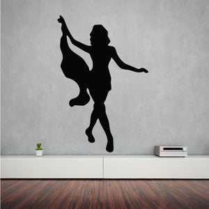 Black woman silhouette wall decal with one arm raised and one leg lifted