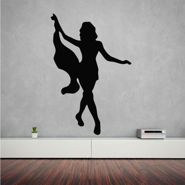 Black woman silhouette wall decal with one arm raised and one leg lifted