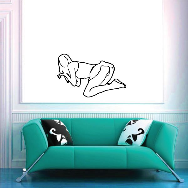 Black line art woman in skirt outline wall decal