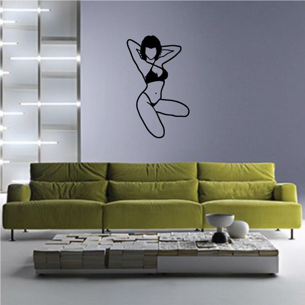 Women in swimsuit decal, black wall silhouette outline
