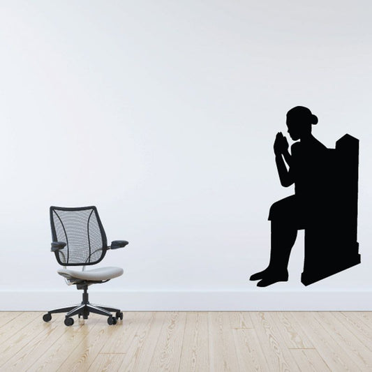 Image of Woman Praying in Church Pew Decal