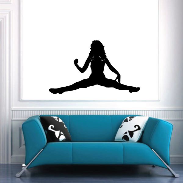 Black seated silhouette decal with legs spread in yoga pose