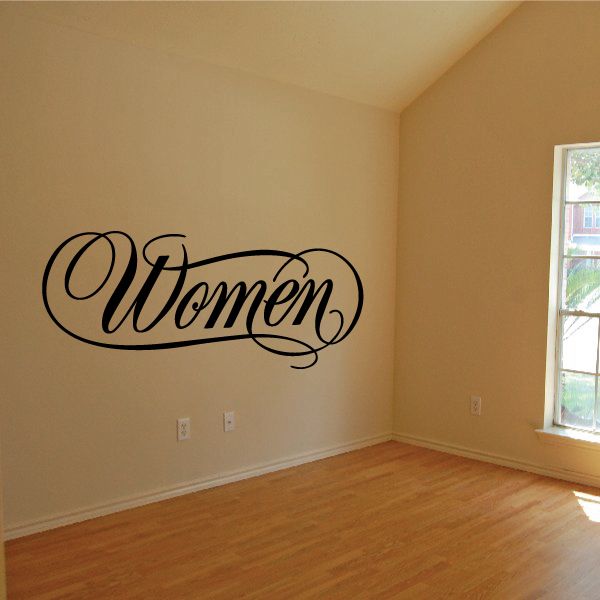 Women wall decal in black cursive script for indoor walls