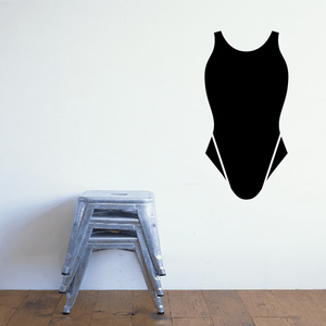 Black one-piece swimsuit decal silhouette with scoop neck and high-leg cut