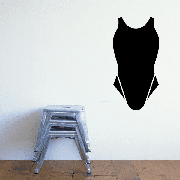 Black one-piece swimsuit decal silhouette with scoop neck and high-leg cut