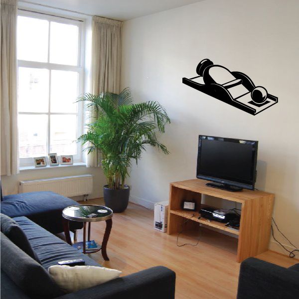 Wood plane tool decal sticker with black and white silhouette