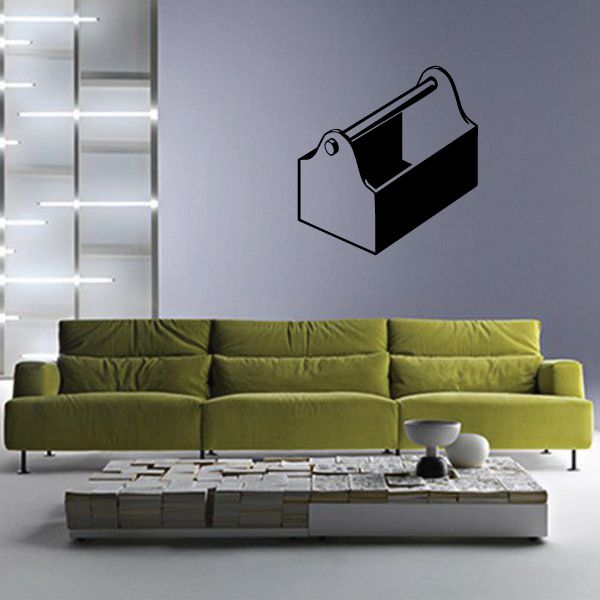 Toolbox wall decal in black and gray with handle and open top