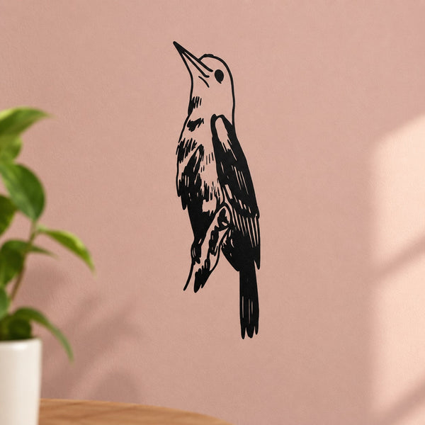 Woodpecker looking up decal, black vinyl bird silhouette.