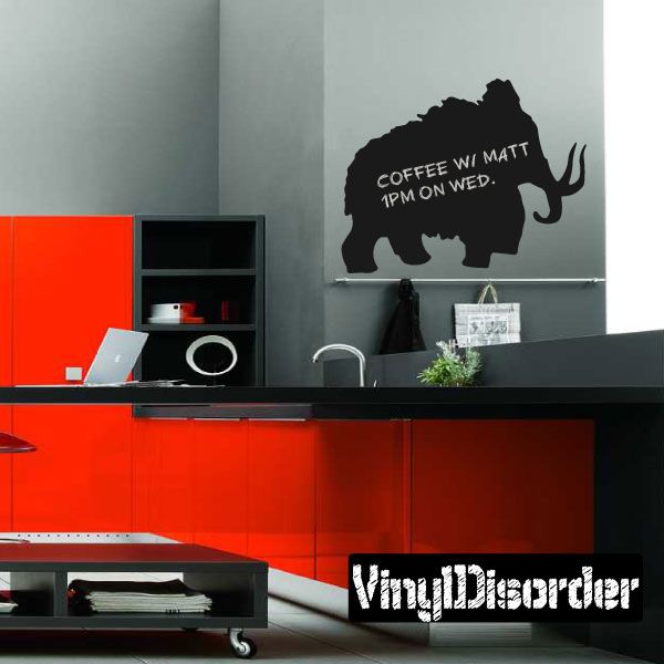 Woolly mammoth chalkboard decal with coffee phrase and antlers, black silhouette