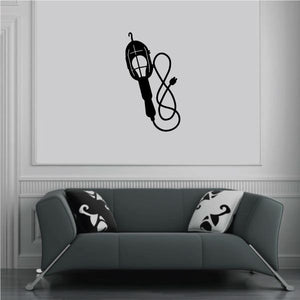 Work light decal sticker with black hanging bulb and cord line art