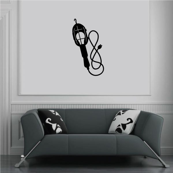 Work light decal sticker with black hanging bulb and cord line art