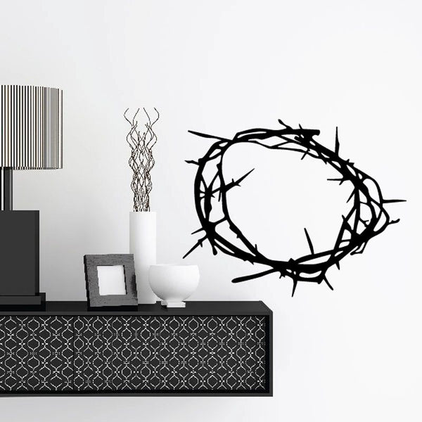 Woven crown of thorns wall decal, black thorned ring design