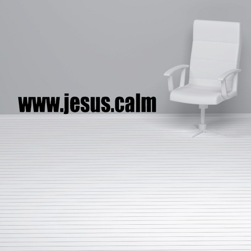 Vinyl wall decal with bold black text 'www.jesus.calm'