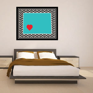 Wyoming chevron sticker with teal rectangle and red heart in black-and-white border