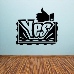 Black thumbs-up wall decal with stylized 'Yes' lettering