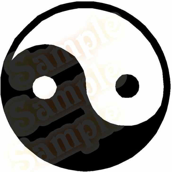 Yin and yang circular decal with black and white swirl halves