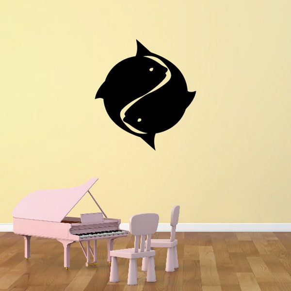 Yin-yang fish wall decal with two black fish symbols