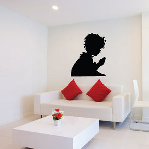 Praying boy silhouette wall decal, black figure with folded hands