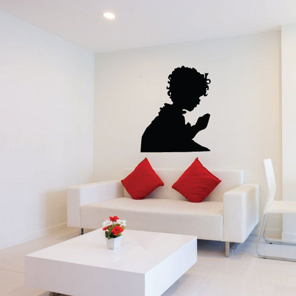 Praying boy silhouette wall decal, black figure with folded hands