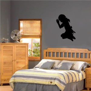 Praying girl wall decal, black silhouette kneeling with clasped hands