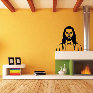 Young Jesus decal with black line-art portrait, long hair and beard.