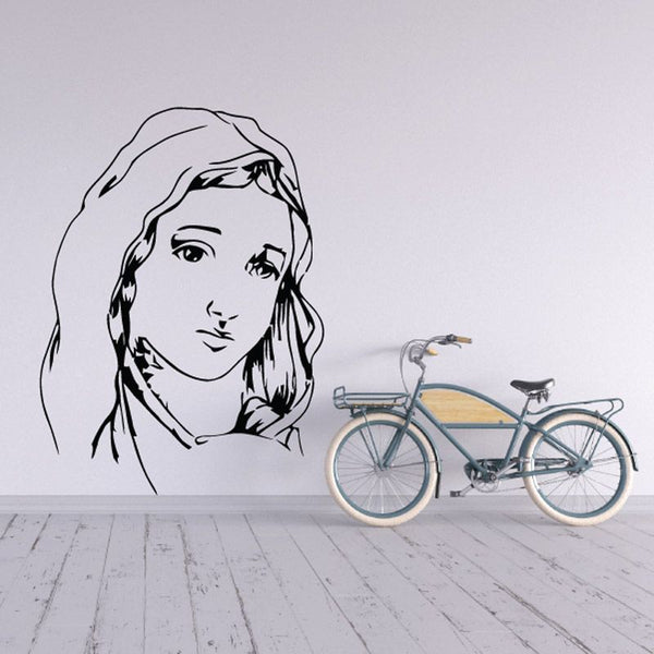 Woman portrait wall decal in line art with headscarf and smiling face