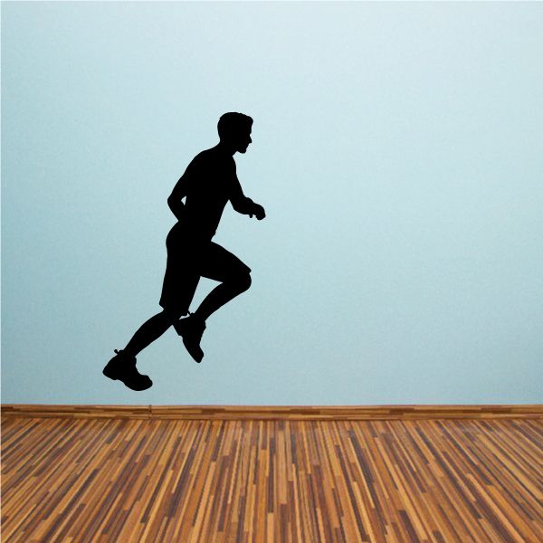 Youth male runner silhouette decal, side profile running