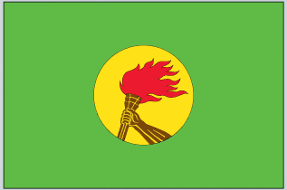 Zaire flag sticker with green background and yellow circle emblem with torch flame