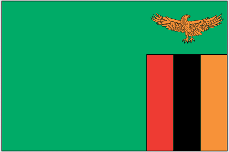 Zambia flag sticker with green field, golden eagle, red and orange vertical stripes