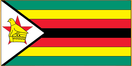 Rectangular Zimbabwe flag sticker with green-yellow-red stripes and bird emblem.