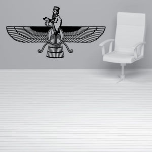 Zoroastrianism Faravahar wall decal, black winged guardian figure
