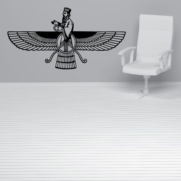Zoroastrianism Faravahar wall decal, black winged guardian figure