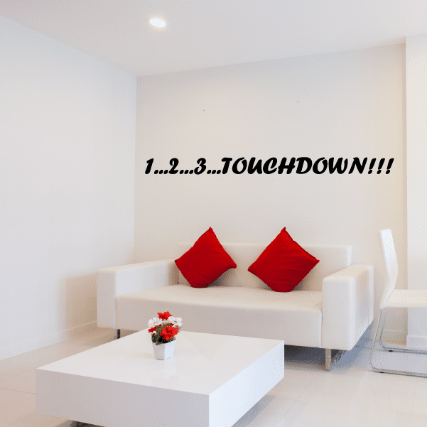 Touchdown football wall decal with '1...2...3...TOUCHDOWN!!!!' text