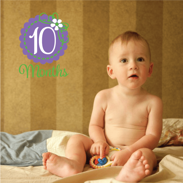 Purple 10 Months wall decal with flower and dashed circle border