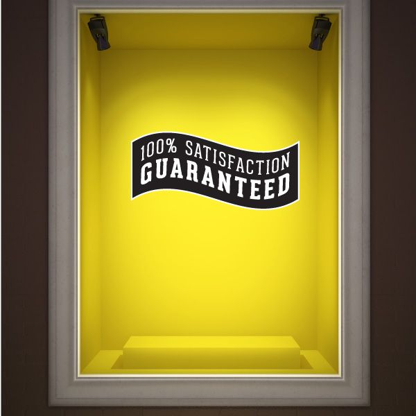 Vinyl wall decal badge reading "100% Satisfaction Guaranteed"