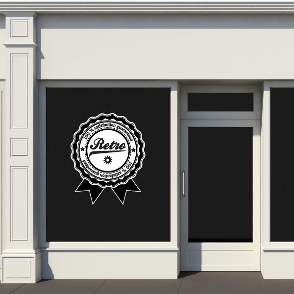Retro badge wall decal with circular 'Retro' seal and ribbon, black and white