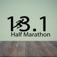 Half marathon vinyl decal with bold black "13.1" and "Half Marathon" text