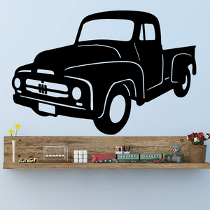 Vintage black pickup truck wall decal with white outline