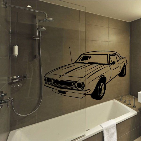 1967 Chevrolet Camaro decal showing black outline car with racing stripes