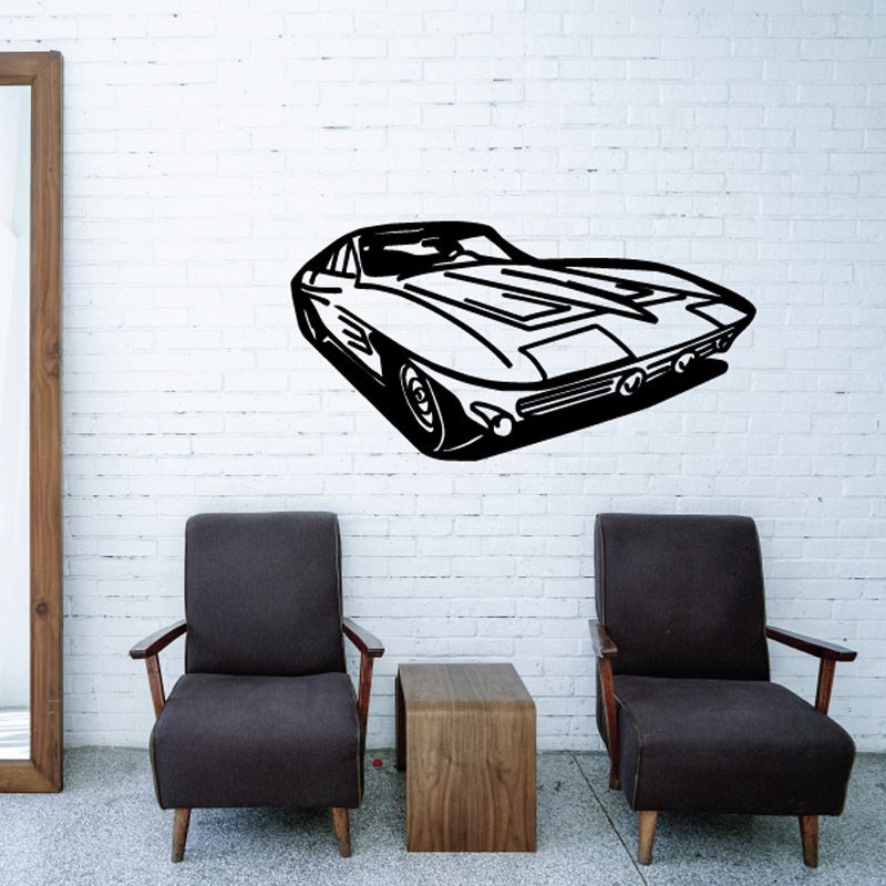 Chevrolet Corvette decal of classic sports car in black and white