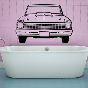 Vintage car front decal, line-art illustration with grille and headlights