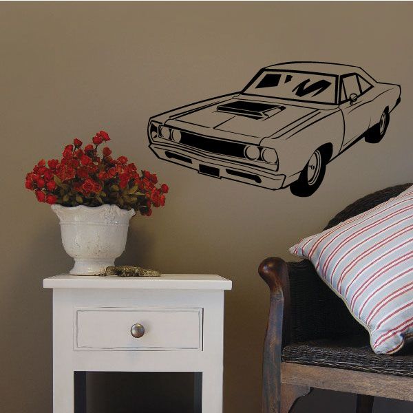 1968 Plymouth car wall decal with bold black-and-white graphic