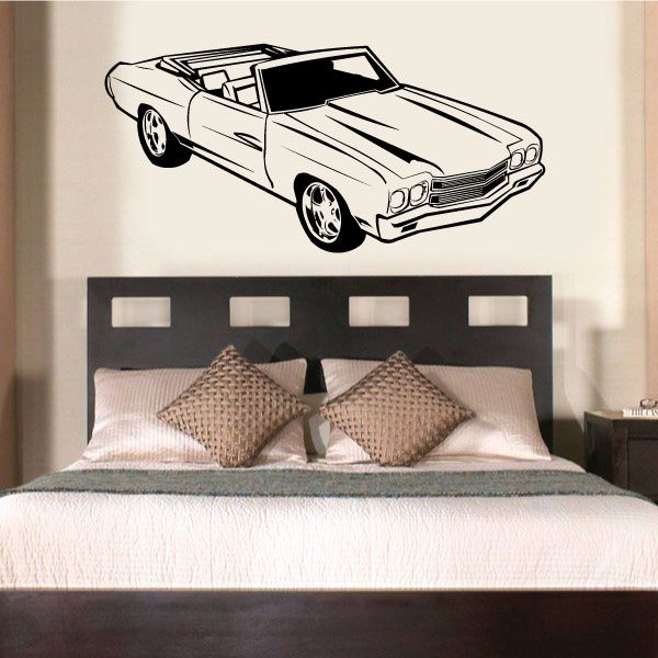 1970 Chevrolet Chevelle convertible car decal, light body with black windows and outline.
