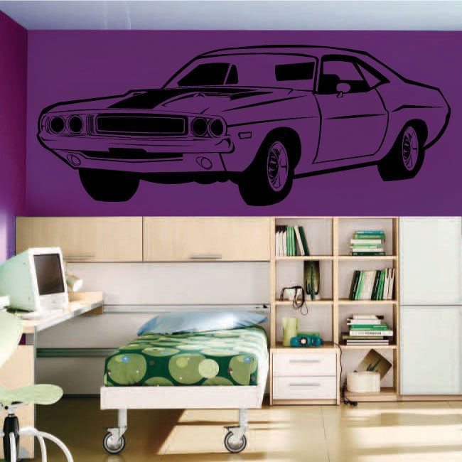 Classic car wall decal, 1970 Dodge Challenger side profile, black outline