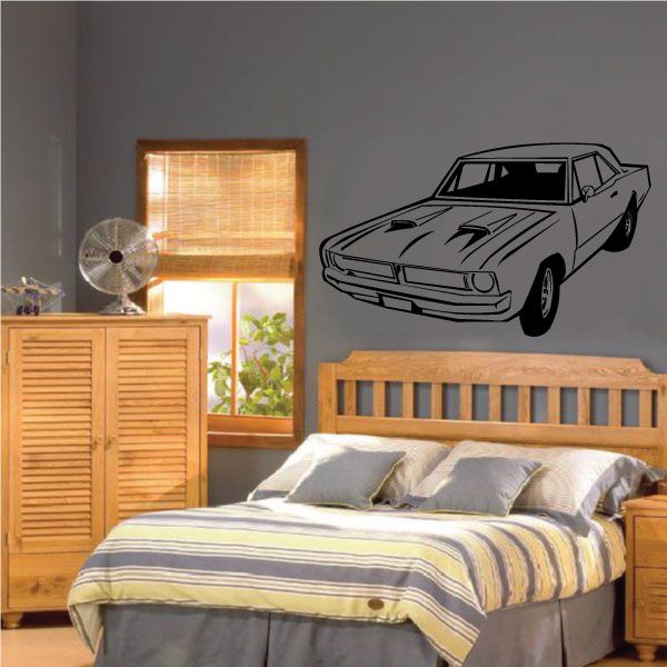 Vintage car wall decal with black outline on a light gray background
