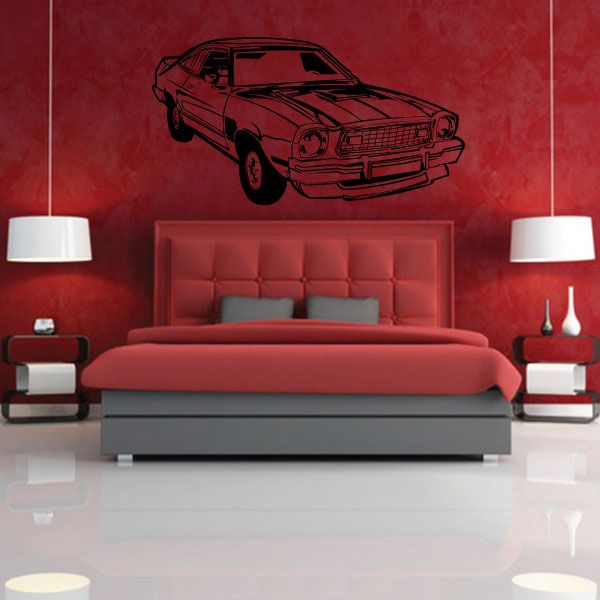 Mustang Cobra II car decal with detailed front view silhouette, black lines on wall