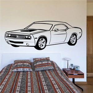 2006 Dodge Challenger wall decal, white with black outline side view and detailed wheels