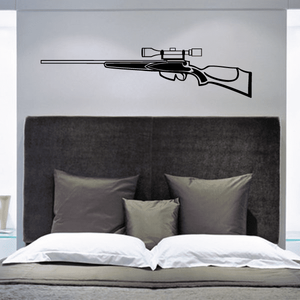 Rifle detail wall decal with black outline and scope illustration