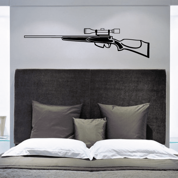 Rifle detail wall decal with black outline and scope illustration